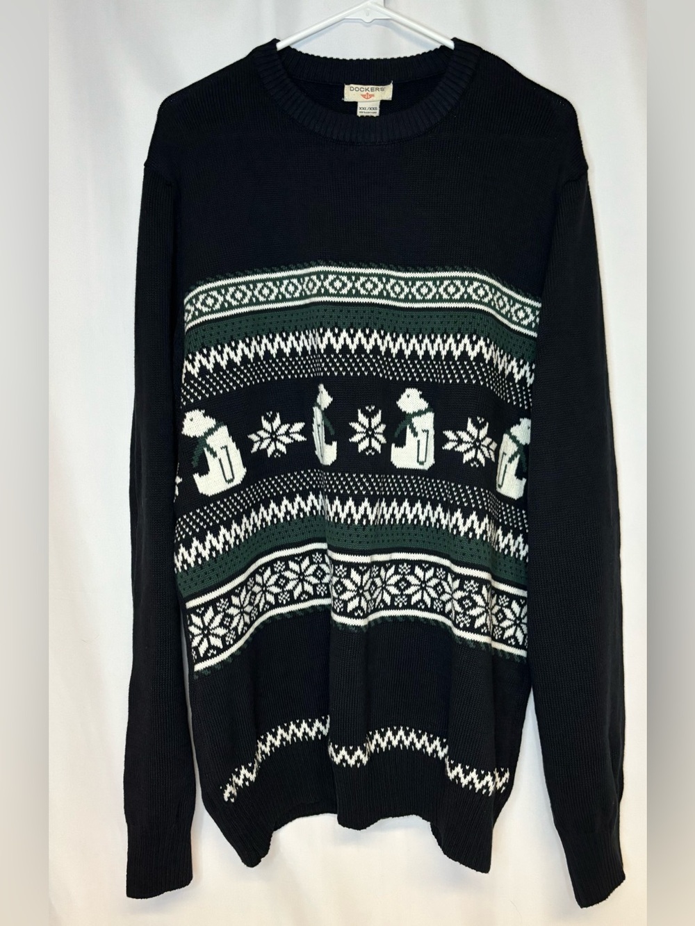 NWT Vintage Dockers Polar Bear Fair Isle Knit Sweater Black Green Size XXL
